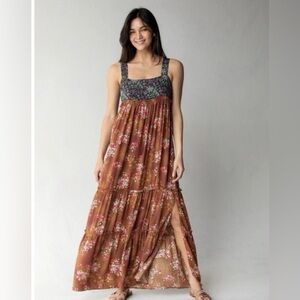 Natural Life Bohemian Dress Brown Flower peasant size Small